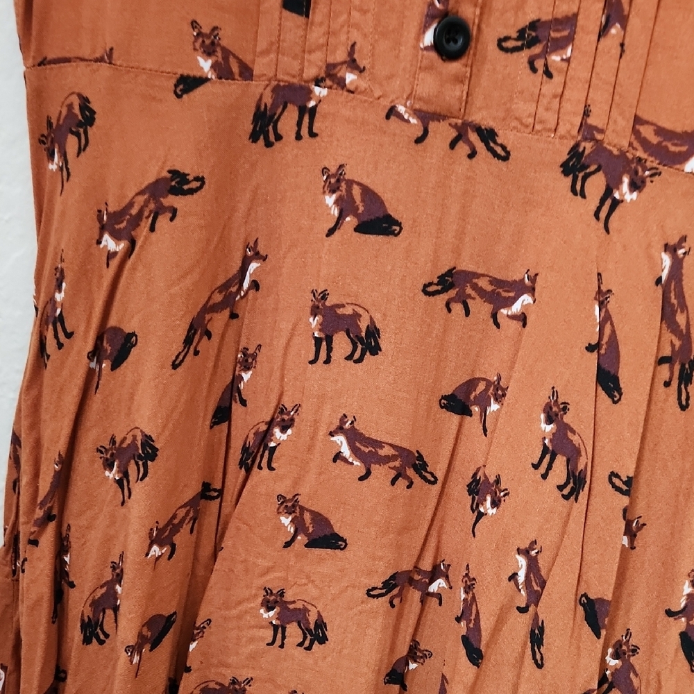 Hell Bunny Rust Fox Print Mini Dress with White Collar - Picture 4 of 5